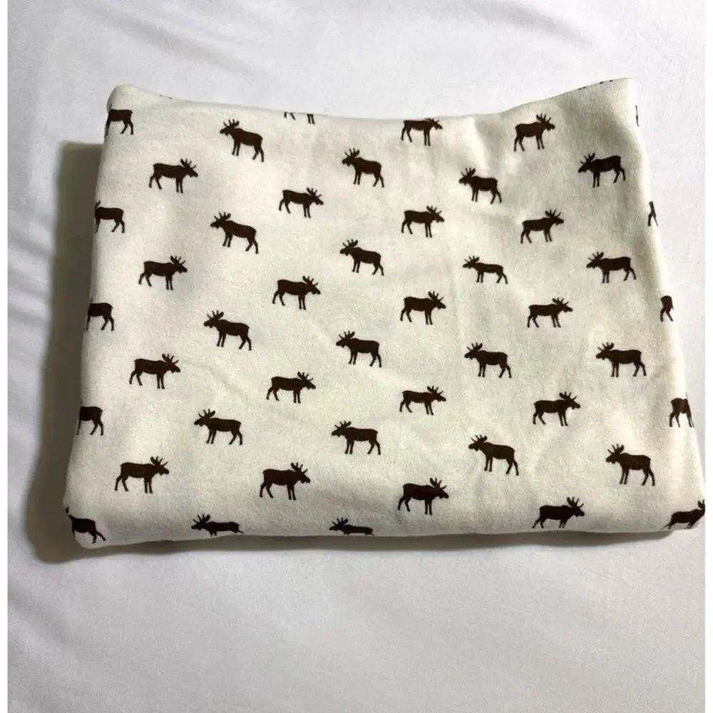 Touched By Nature Organic Cotton Moose Baby Blanket White Brown 40x40